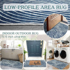 Front Door Mat Indoor Entrance - 2x4.3 Ft Modern Washable Layered Doormat Outdoor Entrance Porch Rug Non-Slip Abstract Blue White Waves Runner Rug for Kitchen Bedroom Laundry Room Porch Decor