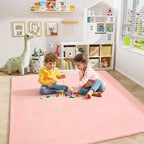 Amearea 5x5 Square Area Rugs for Bedroom Living Room, Modern Pink Thickened Memory Foam Rug, Fluffy Indoor Washable Rugs Non Slip Minimalist Carpet for Kids Boys Girls Dorm Nursery Room Decor