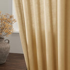 Gold Yellow Linen Curtains 102 Inches Long Rod Pocket Back Tab Drapes 2 Panels Set for Living Room Sheer Light Filtering Semi Sheer Gold Yellow Curtain 102 Length for Patio Sliding Glass Door 52x102