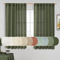 LAMIT Olive Green Linen Semi Sheer Curtains 45 Inch for Bedroom Window