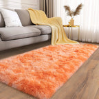Ailyei Soft Runner Rugs for Bedroom Hallways, 2x6 Tie-Dyed Orange Fluffy Shag Throw Area Rug Non Slip for Bedside Dorm, Long Shaggy Furry Carpet for Nursery Living Room