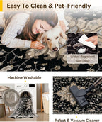 RELEANY Washable Area Rug, Large 10'x14', Black/Neutral