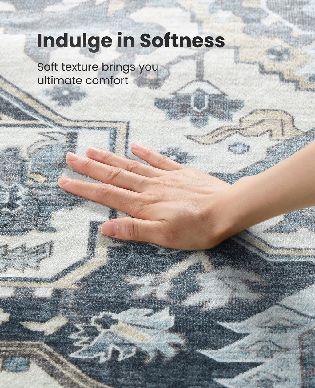 AMADA HOMEFURNISHING 9x12 Area Rug, Washable Low-Profile Large Area Rug with Non-Slip Backing & Durable Edge Binding, Vintage Large Rugs for Living Room, Bedroom
