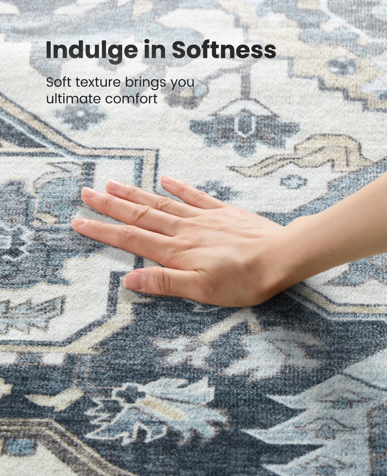 AMADA HOMEFURNISHING 9x12 Area Rug, Washable Low-Profile Large Area Rug with Non-Slip Backing & Durable Edge Binding, Vintage Large Rugs for Living Room, Bedroom