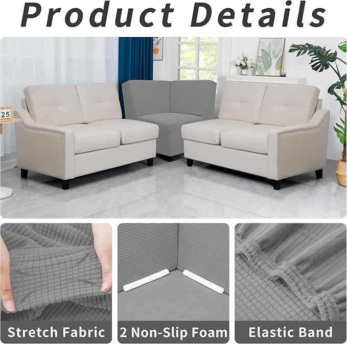 Easy-Going Stretch Soft Sectional Corner Sofa Couch Slipcover Light Gray