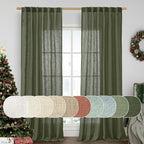 LAMIT Olive Green Linen Curtains for Living Room, 2 Panels, Light Filtering Semi Sheer Panels with Back Tab and Rod Pocket, 52 x 108 Inch