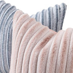 decorUhome Summer Cozy Faux Fur Throw Pillow Covers 24x24 Set of 2 Decorative Plush Striped Modern Farmhouse Boho Couch Euro Sham Pillow Cases with Velvet Back for Sofa Bed Living Room, Pink White