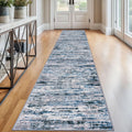 Lansny Modern Abstract Runner Rug 2.6x12, Grey Blue White Washable Long Kitchen Runner Non-Slip Soft Hallway Rug Runner Thin Print Faux Wool Carpet for Entryway Bedroom Laundry Room Indoor Home Decor