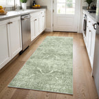 3x8 Washable Runner Rug: Vintage Medallion Kitchen Soft Rugs SageGreen