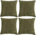 Fancy Homi 4 Packs Boho Moss Green Decorative Throw Pillow Covers 24x24 Inch for Couch Bed Sofa, Rustic Modern Farmhouse Home Decor, Soft Plush Corduroy Cute Square Cushion Case 60x60 cm