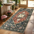 Yamaziot Washable Runner Rug, 3x6 Non-Slip Boho Vintage Hallway Rug with Rubber Backing, Low Pile Faux Wool Distressed Carpet Runner for Bedroom, Kitchen, Laundry, Entrance