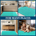 OLANLY Dog Door Mat for Muddy Paws 50x30, Absorbs Moisture and Dirt, Absorbent Non-Slip Washable Doormat, Quick Dry Chenille Mud Mat for Dogs, Entry Indoor Entryway Carpet for Inside Floor, Teal