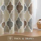Beauoop 100% Blackout Curtains 90 Inches Long 2 Panels for Bedroom Living Room Brown Grey Moroccan Geo Room Darkening Thermal Insulated Soundproof Grommet Top Window Treatments Drapes, 50x90 Set of 2