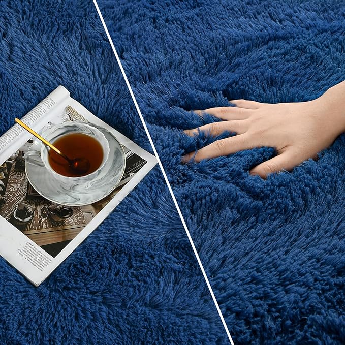 Deerhoo Large Shag Area Rugs 5 x 8, Plush Fuzzy Rugs for Living Room, Ultra Soft Fluffy Furry Rug for Bedroom, Indoor Carpet Nursery Rugs for Kids Room Home Decor, Navy Blue