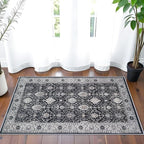 Washable 2x3 Entryway Area Rug: Vintage Soft Thin Door Mat with Non Slip Backing Water Resistant Carpet for Bedroom Low Pile Floor Mat for Kitchen Bathroom Easy Clean Rug for Family (2 X 3, Black)