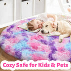 Amdrebio Pink Blue Purple Fluffy Large Round Rug 6Ft for Girls Kids Bedroom