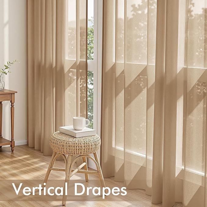 MIULEE Brown Sheer Curtains 90 Inches Long, 4 Panels Set, Rod Pocket Voile Drapes Light Filtering and Semi Transparent, Elegant Window Treatments for Bedroom Living Room,42 x 90 Inches