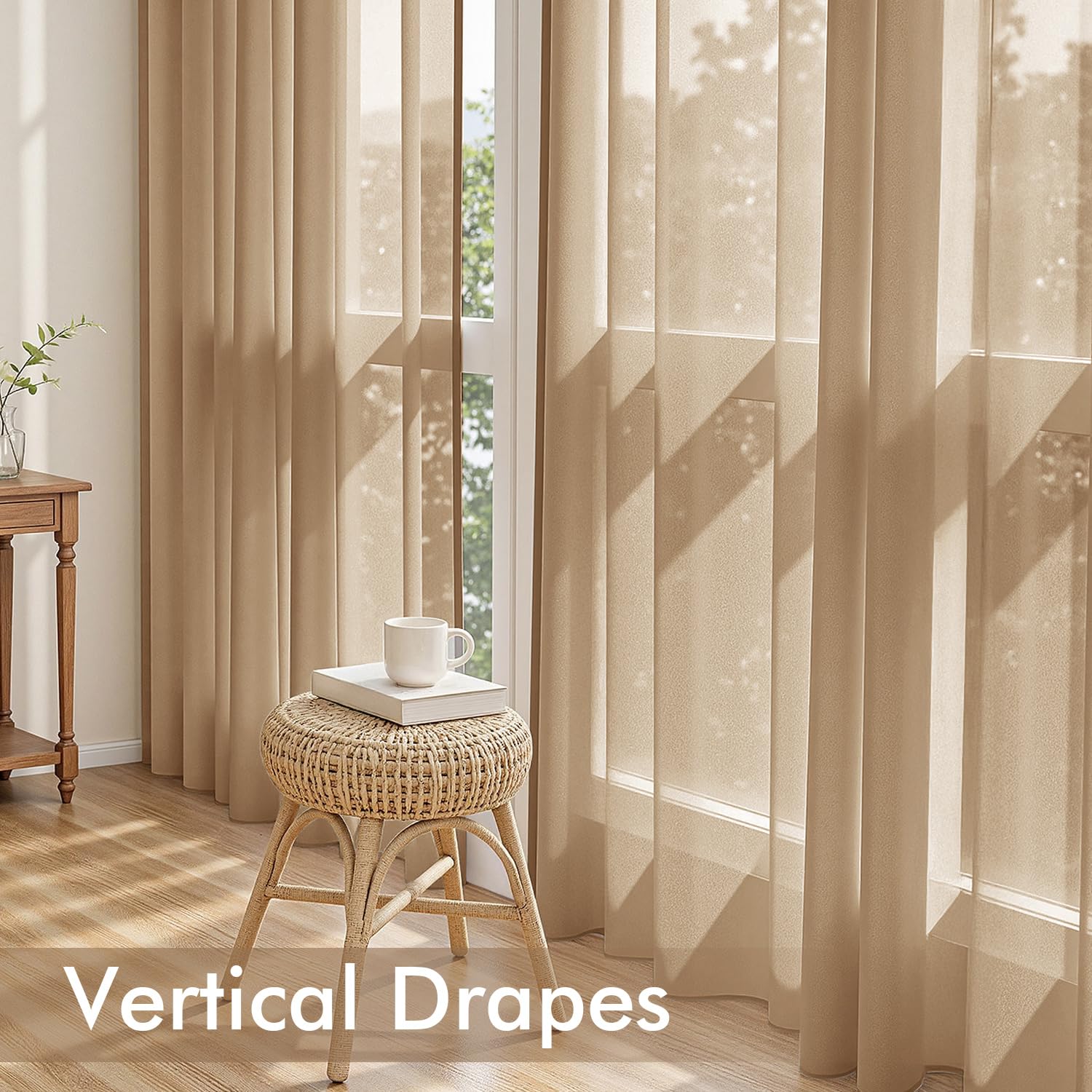 MIULEE Brown Sheer Curtains 90 Inches Long 4 Panels 42 x 90 Inches