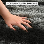 Tepook Fluffy Large Rugs for Living Room, Shag Area Rug 6x9 Soft Carpet for Bedroom, Modern Shaggy Rug for Kids Boys Girls, Plush Indoor Nursery Home Decor Rug with Non-Slip Bottom, Black Grey