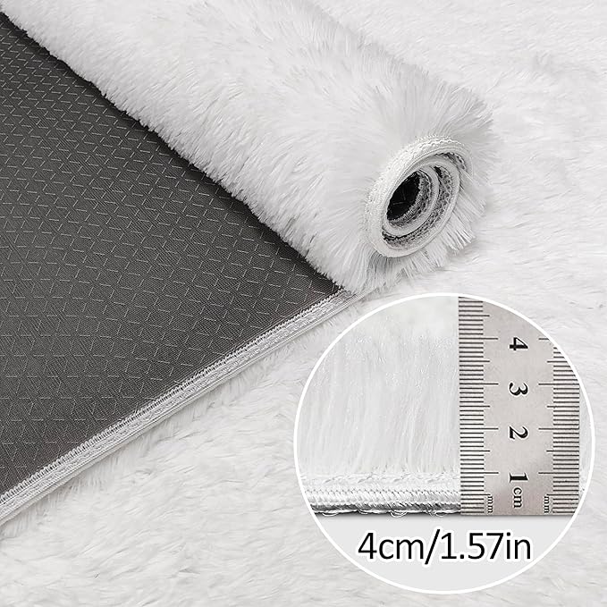 JiaoBaba Runner Rug for Bedroom White 2x10ft Fluffy Area Rug Bedside Runner Rug for Kids Room Boys Teens Nursery Baby Living Room Dorm Home Decor Carpets Kid Sbedroom Rug