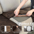 ANARACHON Leather Look Couch Cushion Covers Sofa Seat Slipcovers Sets Couches Furniture Protector for Sectional Armchair Loveseat Pets Kids Stretch Spandex Fabric (2 Cushion Loveseat, Brown)