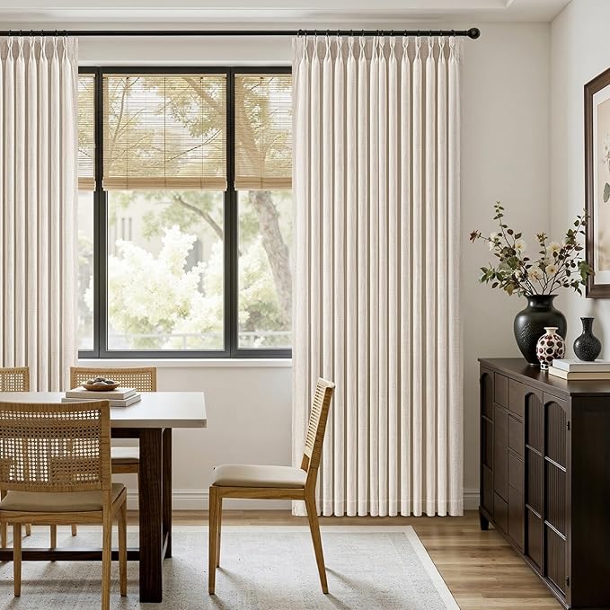MIULEE Pinch Pleated Thick Linen Curtains 90 Inches Long 2 Panels for Living Room Bedroom, Linen Textured Memory Trained Pleat Drapes Back Tab Light Filtering Cream Ivory Window Curtains with Hooks
