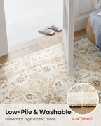 AMADA HOMEFURNISHING Round 5ft Area Rugs, Low-Profile Washable Rug with Non-Slip Backing & Durable Edge Binding, Vintage Rugs for Living Room, Bedroom, Dinning Room