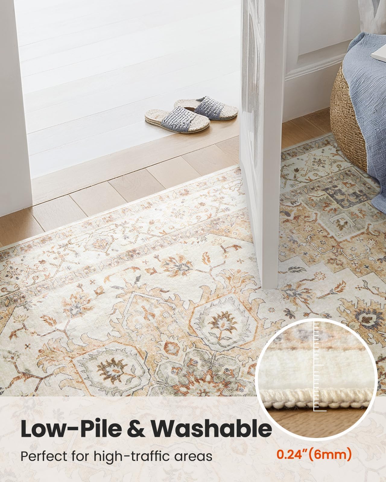 AMADA HOMEFURNISHING 10x14 Washable Area Rug, Low-Profile Large Area Rug with Non-Slip Backing & Durable Edge Binding, Vintage Large Rugs for Living Room, Bedroom & Dinning Room