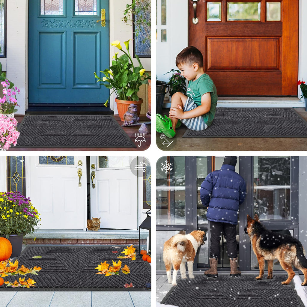 Smiry Front Door Mat Outside Entrance, Low Profile Rubber Doormat, 59x34