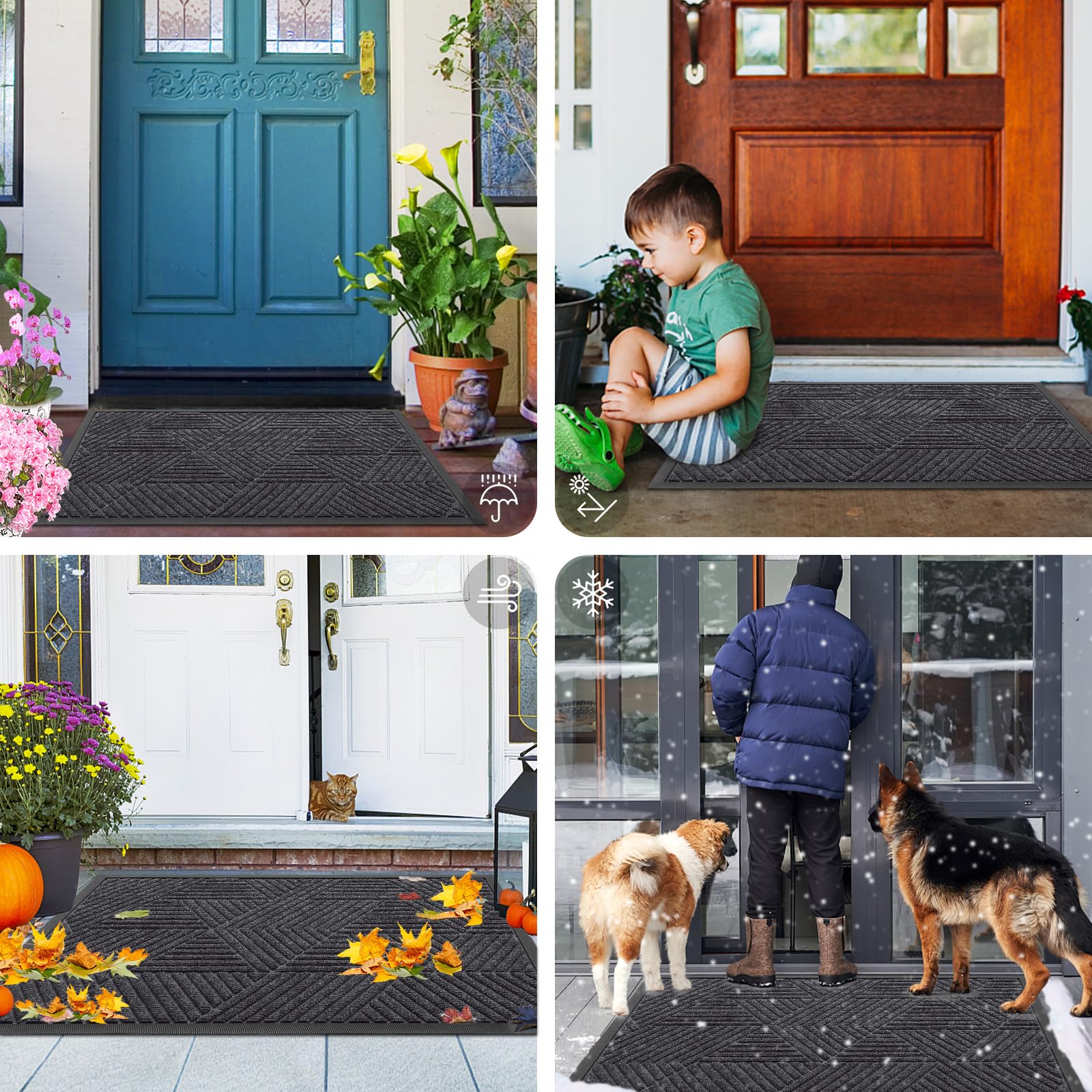 Smiry Front Door Mat Outside Entrance, Low Profile Rubber Doormat, 47x23