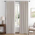 MIULEE 100% Blackout Linen Curtains for Bedroom 42 x 72 Inch Ivory 2 Panels