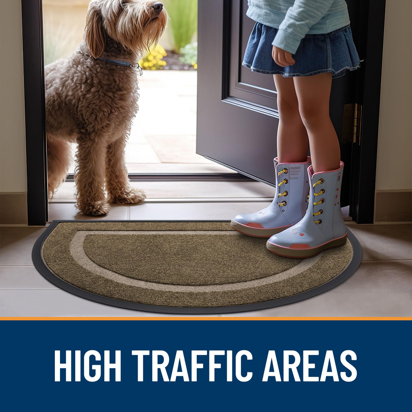 OLANLY Half Circle Front Door Mat Outside 47x32 All-Season Rubber Doormat