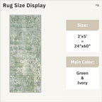 Runner Rug 2x5 Washable Non-Slip Kitchen Runner Rugs for Bathroom Laundry Room Green/Ivory Vintage Floor Carpet Runners for Hallway Entryway