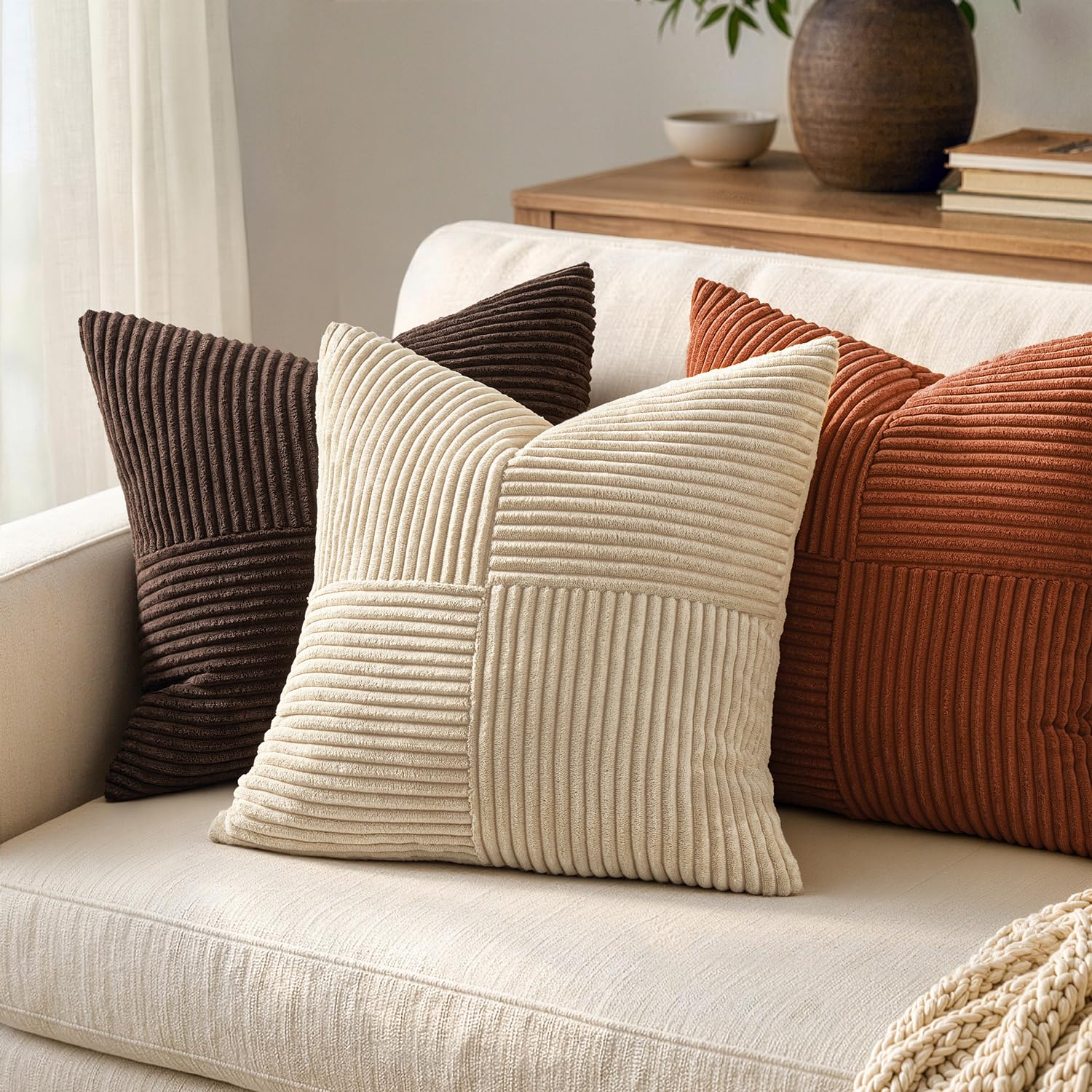 MIULEE Fall Rust Boho Decorative Throw Pillow Covers for Couch 20x20 Inch