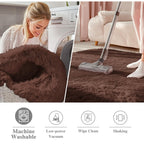 OLANLY Coffee Round Rugs for Bedroom - Machine Washable, 3 ft Circle Area Rugs for Living Room, Soft and Fluffy Shaggy Carpet for Teen Girls and Boys, Nursery Rooms, Dorms, Home Decor Aesthetic