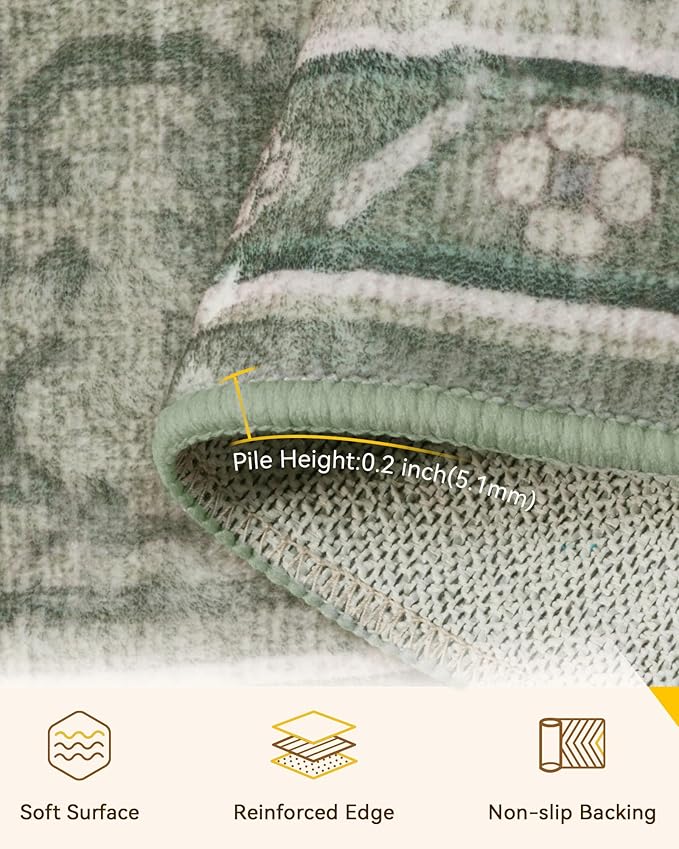 Area Rugs 2'x6' Runner Rug Non Slip Washable for Kitchen Hallway Bedroom Beside Laundry Room Bathroom Rug, Floor Carpet, Dark Green Gray