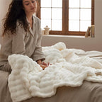 Bedsure 3D Fleece Bubble Blanket for Couch - GentleSoft White Twin Blanket for Sofa Bed Room Decor - Luxury Soft Cozy Spring Gifts for Kids, Lightweight, All Seasons, Off White, 60"×80"