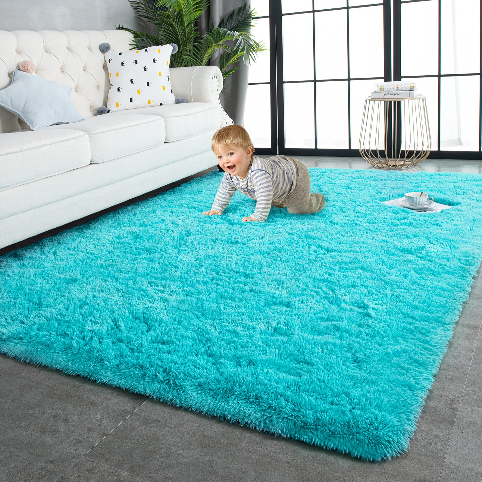 TWINNIS Super Soft Shaggy Rugs Fluffy Carpets, 5x8 Feet, Indoor Modern Plush Area Rugs for Living Room Bedroom Kids Room Nursery Home Decor, Upgrade Anti-Skid Rectangular Fuzzy Rug, Blue