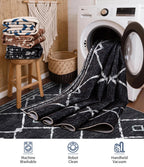 YIHOUSE Moroccan Rugs for Living Room, 8x10 Black and White Aztec Area Rug, Western Geometric Soft Low-Pile Washable Rugs for Bedroom, Dining Room