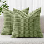 MIULEE Corduroy Decorative Throw Pillow Covers 12x12 Sage Green Pack of 2