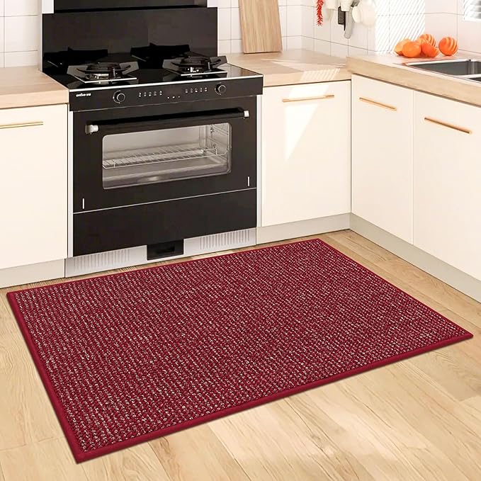 BEQHAUSE Kitchen Rugs 20"x32", Non-Slip Kitchen Mats for Floor, Super Absorbent and Stain Resistant Kitchen Rugs, Machine Washable Rugs for Kitchen, Hallway, Laundry & Sink, Red