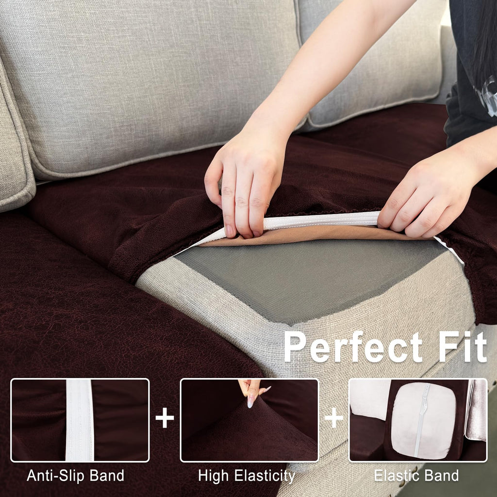ANARACHON Leather Look Couch Cushion Covers Sofa Seat Slipcovers Sets Couches Furniture Protector for Sectional Armchair Loveseat Pets Kids Stretch Spandex Fabric (1 Cushion Armchair, Burgundy)