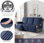 TAOCOCO 100% Waterproof Recliner Sofa Covers 3 Seater, Split Couch Covers for Reclining Couches for Kids Pets, Non Slip Reclining Couch Covers Furniture Protector with Straps(3 Seater, Navy Blue)