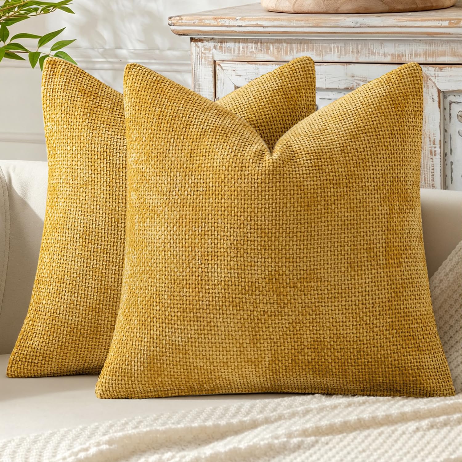 MIULEE Decorative Couch Throw Pillow Covers 20x20 in Mustard Yellow 2 Pack