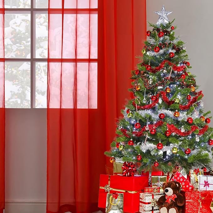 SpaceDresser Basic Rod Pocket Sheer Voile Window Curtain Panels White 1 Pair 2 Panels 60 Width 96 Inch Long for Kitchen Bedroom Children Living Room Yard(Red,60 W x 96 L)