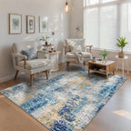 Ompaa Living Room Rug 5x8 Ultramarine Area Rug Machine Washable Boho Rug Non Slip Abstract Vintage Indoor Large Rugs for Bedroom, Classroom, College Dorm, Farmhouse, Dining Room, Kids Playroom