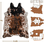 Cow Print Faux Cowhide Rug, Fluffy Fur 5.2x7 Feet Washable Cow Rugs for Living Room Bedroom Animal Print Hide Skin Rustic Western Décor Black and Brown