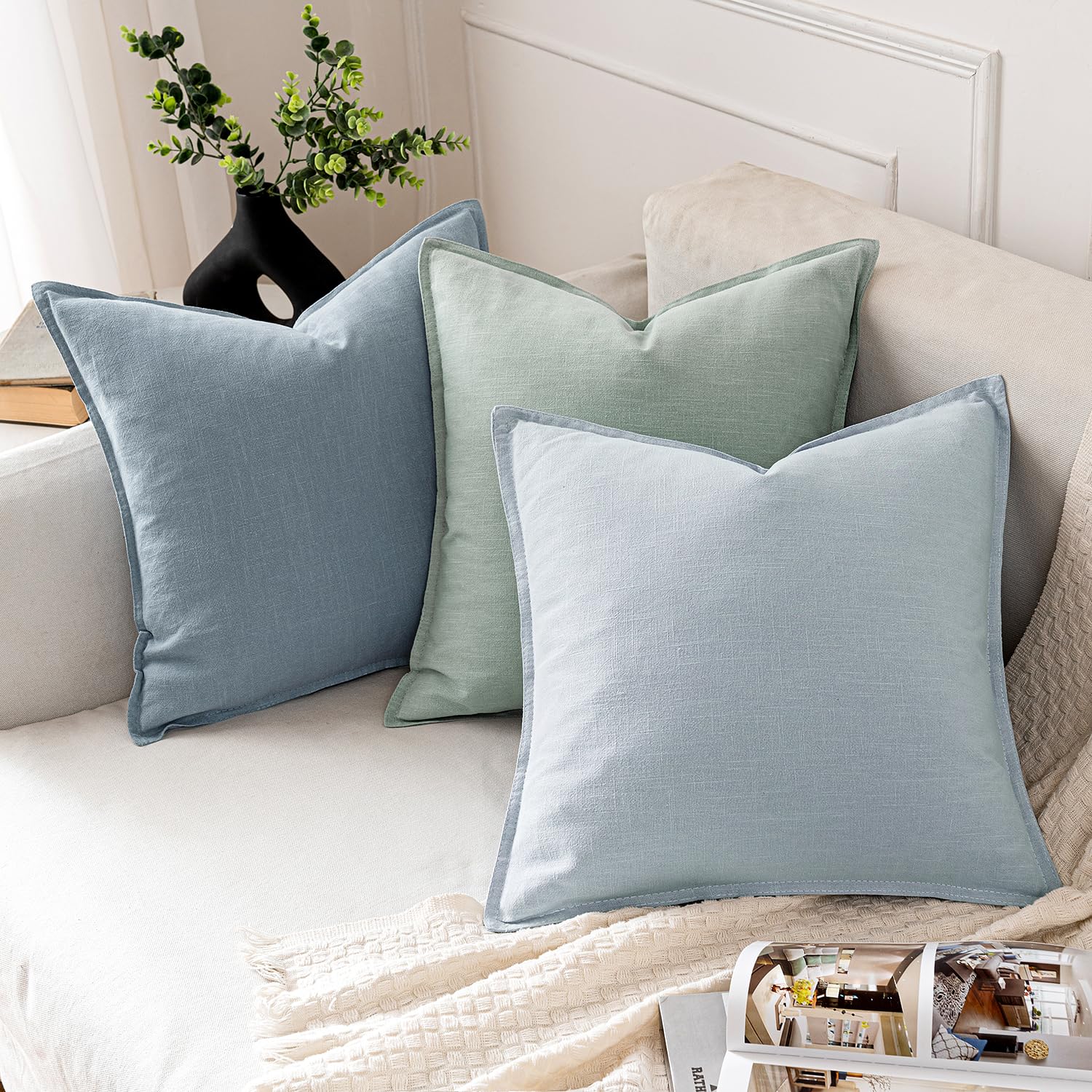 MIULEE Decorative Linen Euro Sham Pillow Covers 22x22 Inch Blue Grey