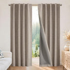Joydeco Blackout Curtains for Bedroom - Natural Linen Curtains 37 X 72 inch, Thermal Insulated 100% Blackout 2 Panels Light Blocking Drapes, Rod Pocket & Back Tabs, Darkening Privacy for Living Room
