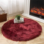 Ashler faux fur rug, Fluffy Shaggy Area Rug Ultra Soft 3 x 3 Feet Round Fur Rug, Deep Red Fuzzy Rug Machine Washable Shag Rug, Nursery Decor Throw Rugs for Bedroom, kids room, Living Room